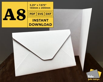 A8 Greeting Card & Envelope Template, PDF SVG DXF (Digital Download)