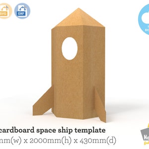 Plantilla de nave espacial de cartón para niños / 1480 mm (ancho) x 2000 mm (alto) x 430 mm (profundidad) / 3 mm de grosor / PDF, SVG, DXF