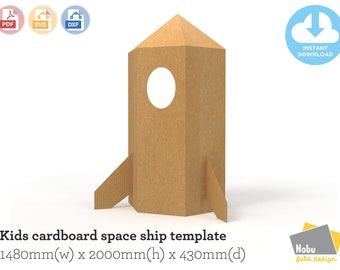 Kids Cardboard Space Ship Template / 1480mm(w) x 2000mm(h) x 430mm(d) / 3mm Thicknesses / PDF, SVG, DXF