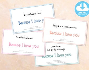 Editable playful gift card "Because I love you" / 130mm x 75mm / PDF / Digital Download