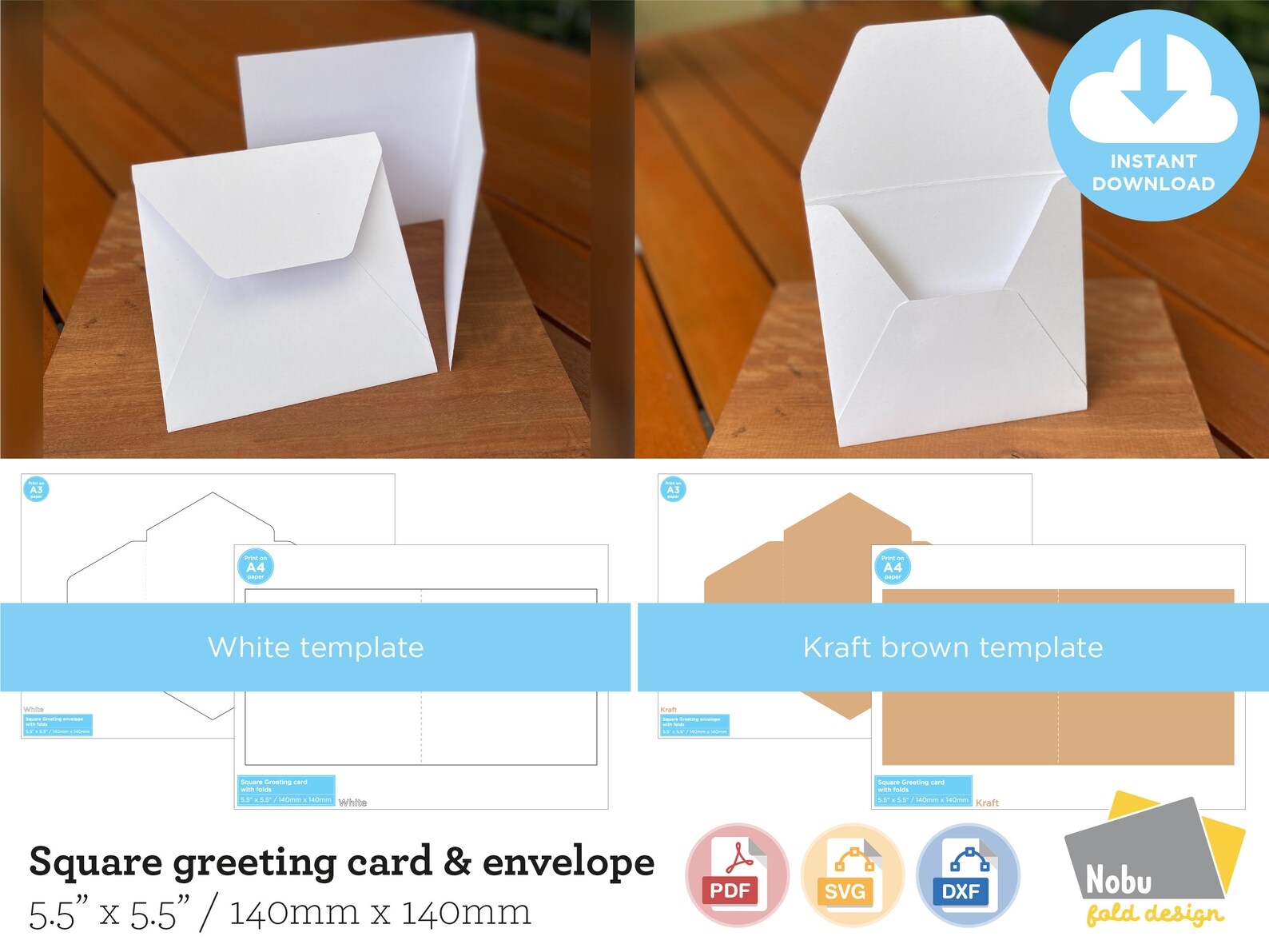 Square Greeting Card & Envelope Template / 5.5 x 5.5 / 140mm Etsy