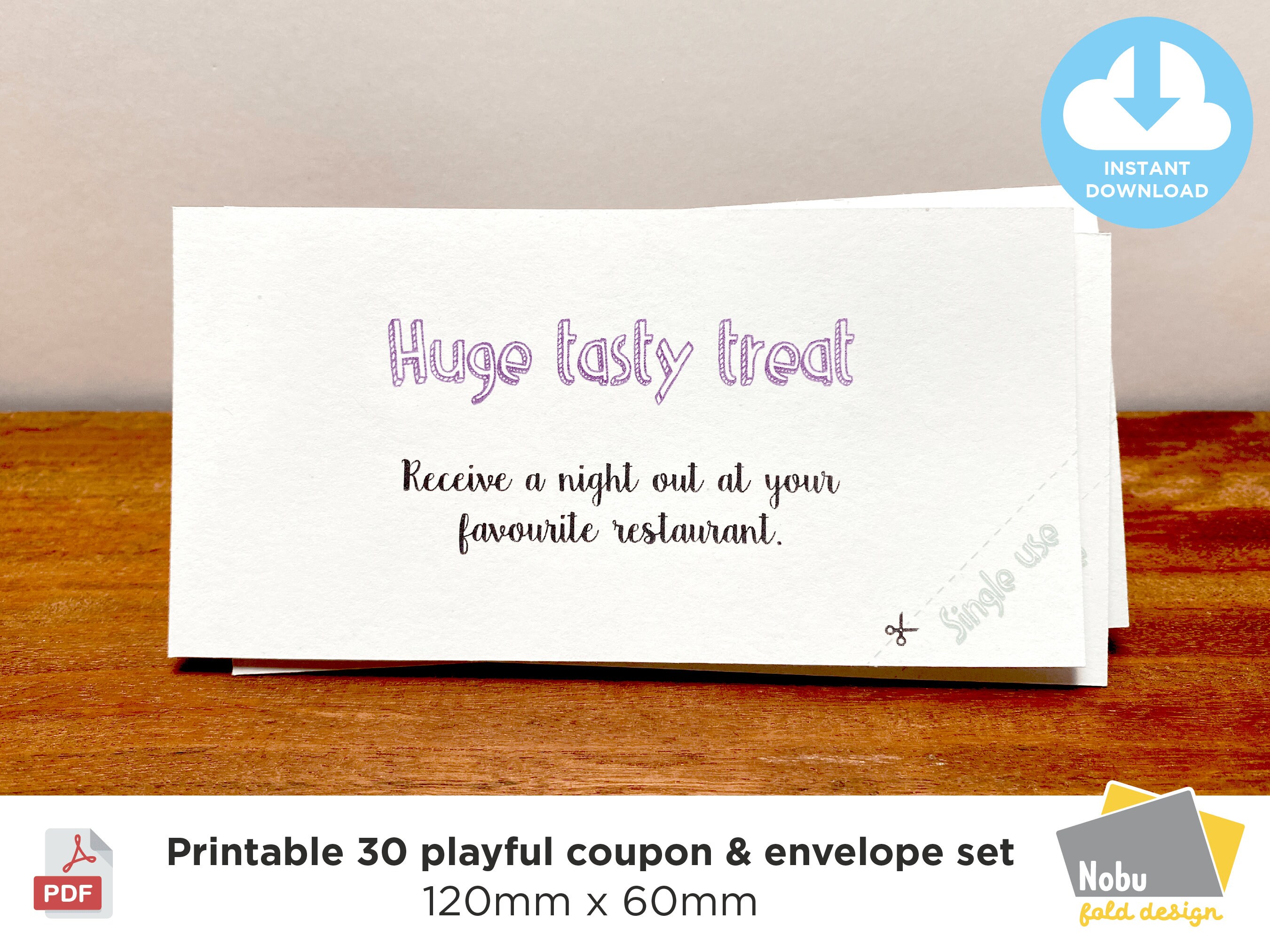 Printable 30 Playful Coupon & 3 Envelope Set / 120mm X 160mm / PDF