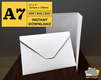 A7 Greeting Card & Envelope Template / 5” x 7” / 127mm x 178mm / PDF, SVG, DXF / Digital Download