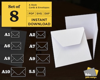 Set of 8 A-Style Greeting Card & Envelope Templates / PDF, SVG, DXF / Digital Download