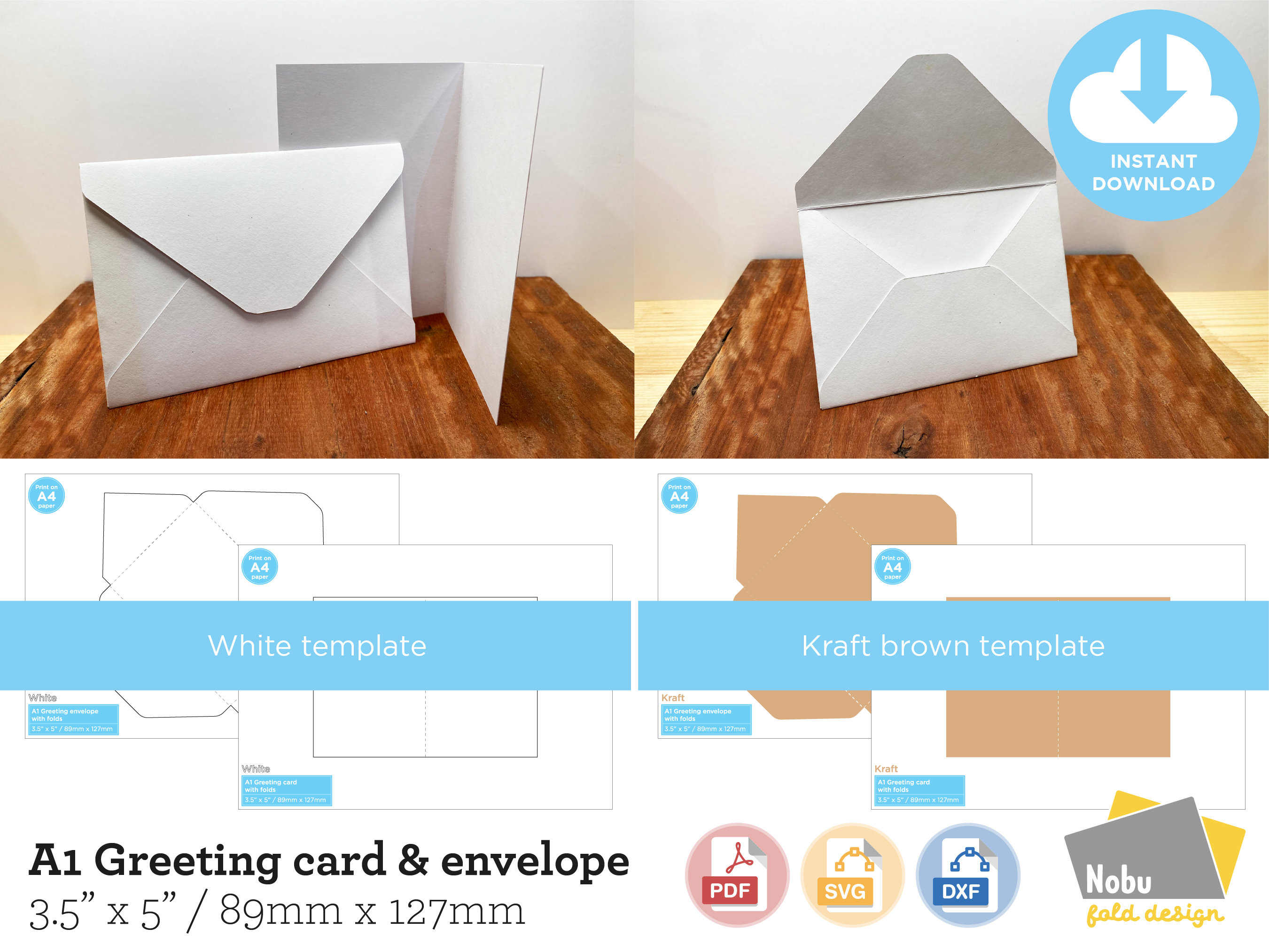 A1 Greeting Card & Envelope Template 3.5 x 5 / 89mm x 127mm Etsy