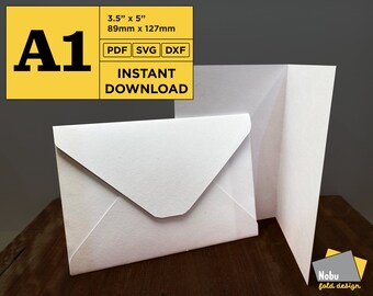 A1 Greeting Card & Envelope Template 3.5” x 5” / 89mm x 127mm / PDF, SVG, DXF / Digital Download