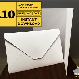 Modelo de cartão comemorativo e envelope A10 9,25” x 5,75” / 235 mm x 146 mm / PDF, SVG, DXF / Download digital