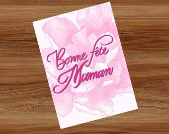 Bonne fête Maman | Carte de Fête pour Maman | Carte de calligraphie aquarelle