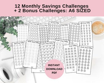 Monthly Savings Challenges (12+2 Bonus) | A6 Size