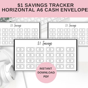 May include: Three printable sheets for a $1 savings tracker. Each sheet has a grid of 30 rectangles with the number "1" inside each rectangle. The sheets are labeled "$1 Savings". The text "INSTANT DOWNLOAD PDF" is in a pink circle at the bottom of the image.