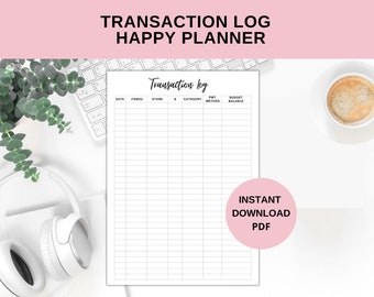 Transaction Log With Budget Balance | Happy Planner