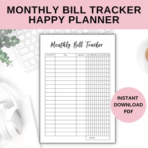 Monthly Bill Pay Tracker Printable