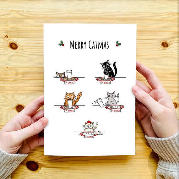 Merry Catmas Cat Christmas Card UK Cats Christmas Card Etsy UK