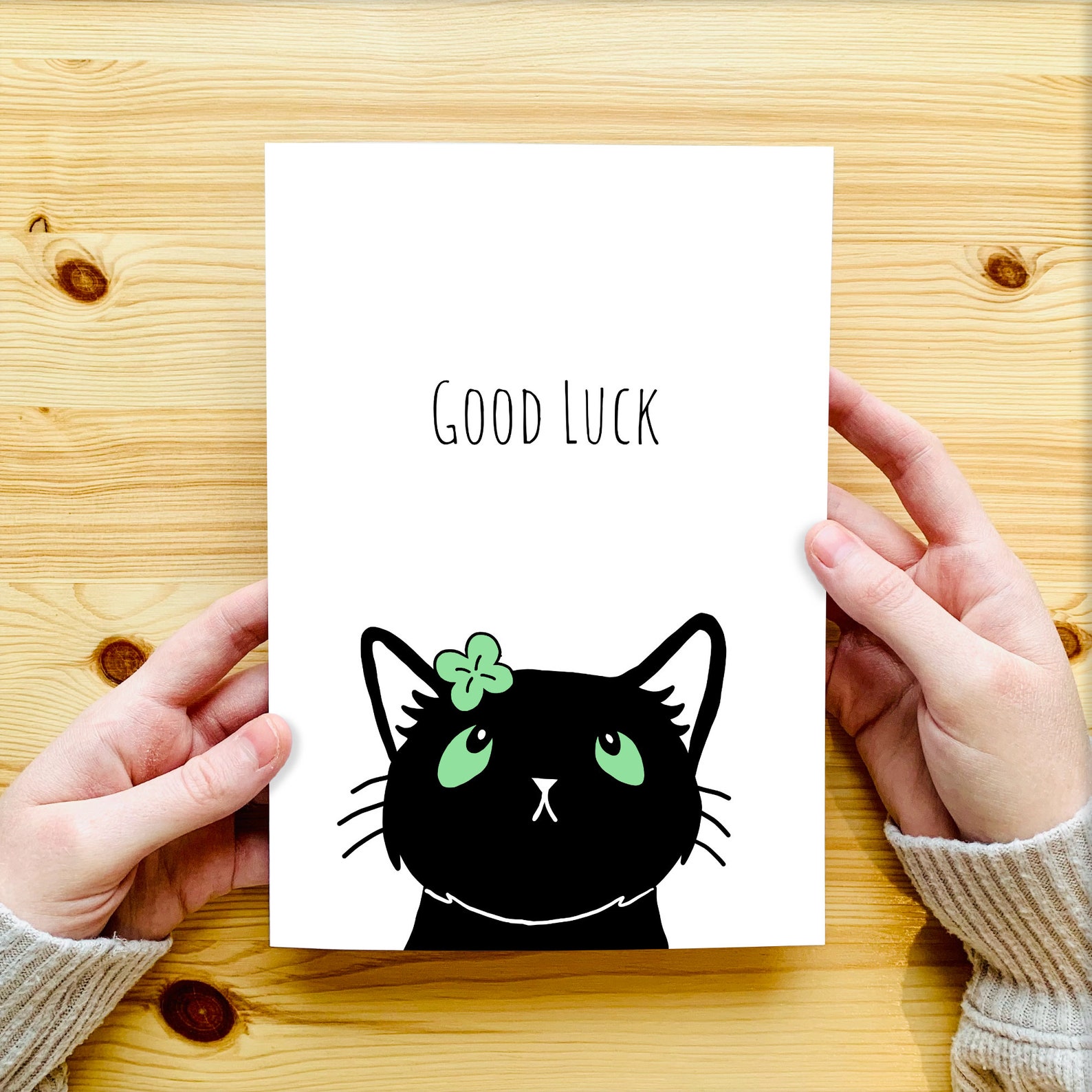 Good Luck Card Cats UK Black Cat With Four Leaf Clover Etsy