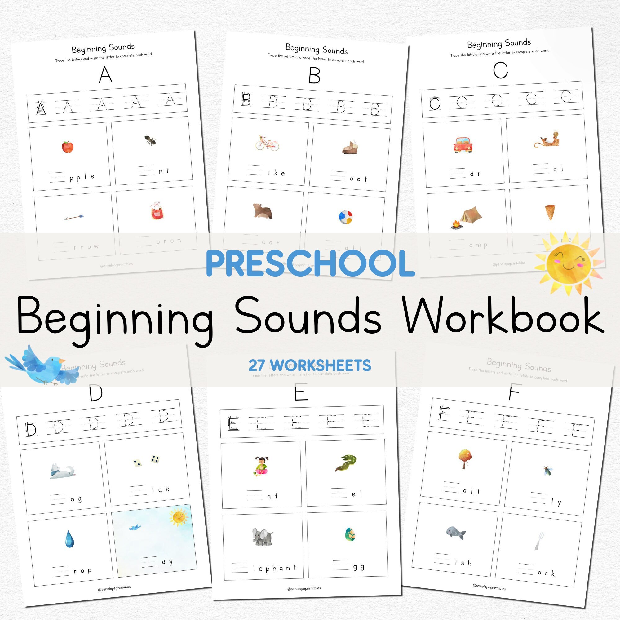 preschool worksheets for beginning sounds 26 alphabet etsy