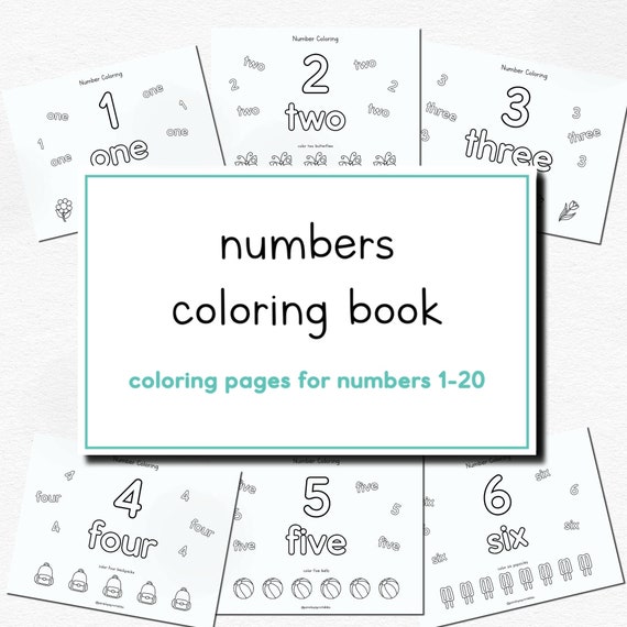 numbers coloring book for preschool 20 coloring pages etsy