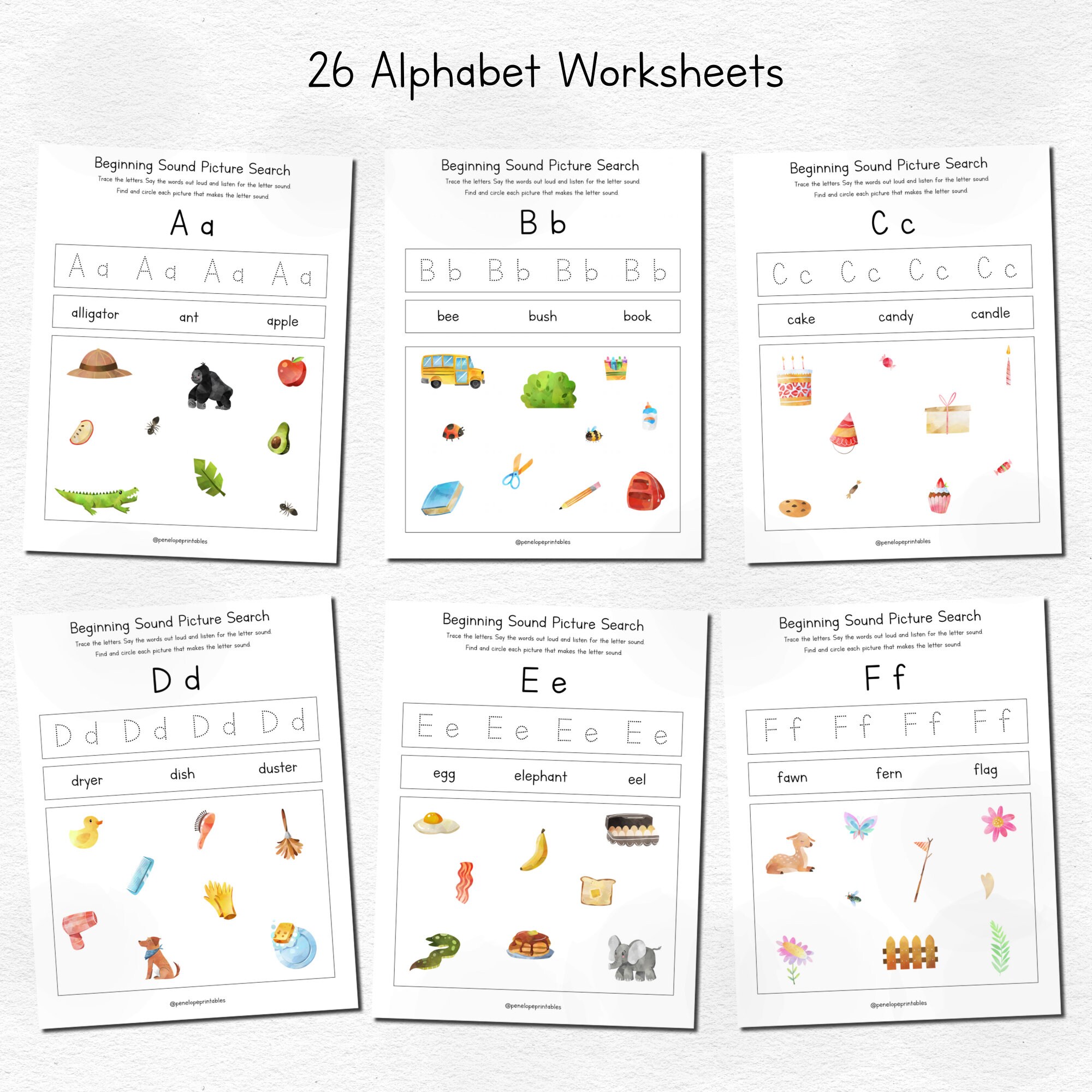 Preschool Worksheets for Beginning Sounds 26 Alphabet | Etsy