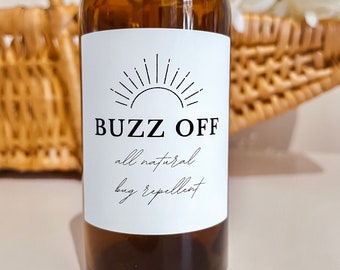 Bug Spray Label | Buzz Off | PRINTED | Waterproof Label For 2 or 4 oz Bottle | Fits 10 ml Roller Bottle