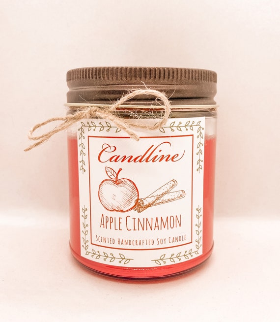 Apple Cinnamon Candle Scented Handcrafted Candle 100% Natural Soy Candle Essential  Oil Candle Eco Friendly Wick 