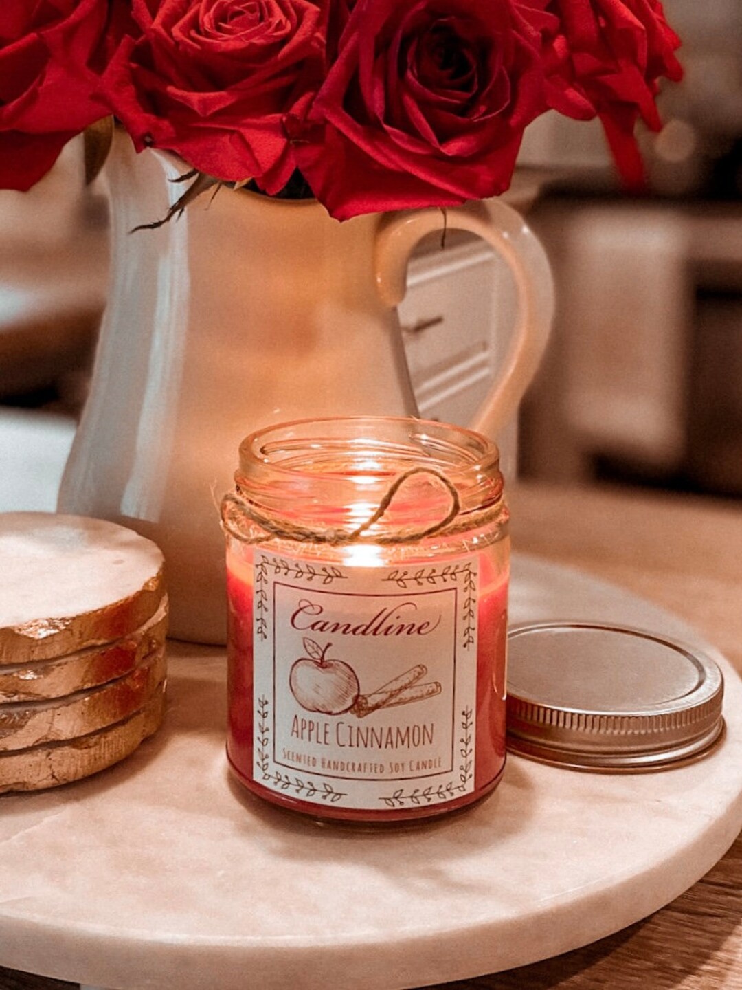 Apple Cinnamon Candle Scented Handcrafted Candle 100 Natural Soy