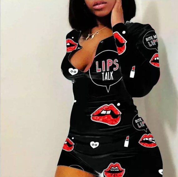 LIPS Talk One Piece Night Onesie Party Onesie Girls Night Cute