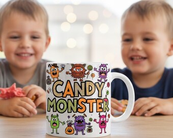 Cute Halloween Candy Monster Mug | Fun Coffee Cup for Kids, Trick or Treat, Monster Lovers, Halloween Decor, Gift Idea