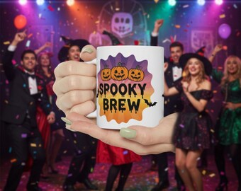 Halloween Ceramic Mug, Spooky Brew Coffee Cup, Fall Decor, Pumpkin Drinks, Halloween Gifts, 11oz 15oz