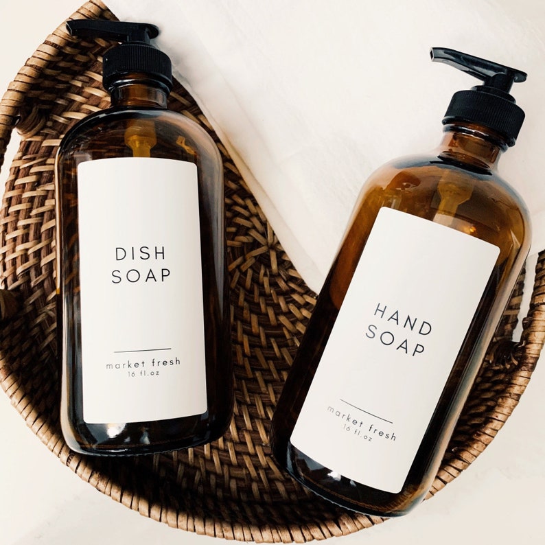 Hand and Dish Soap Dispensers Amber 16oz Glass Bottle with Etsy