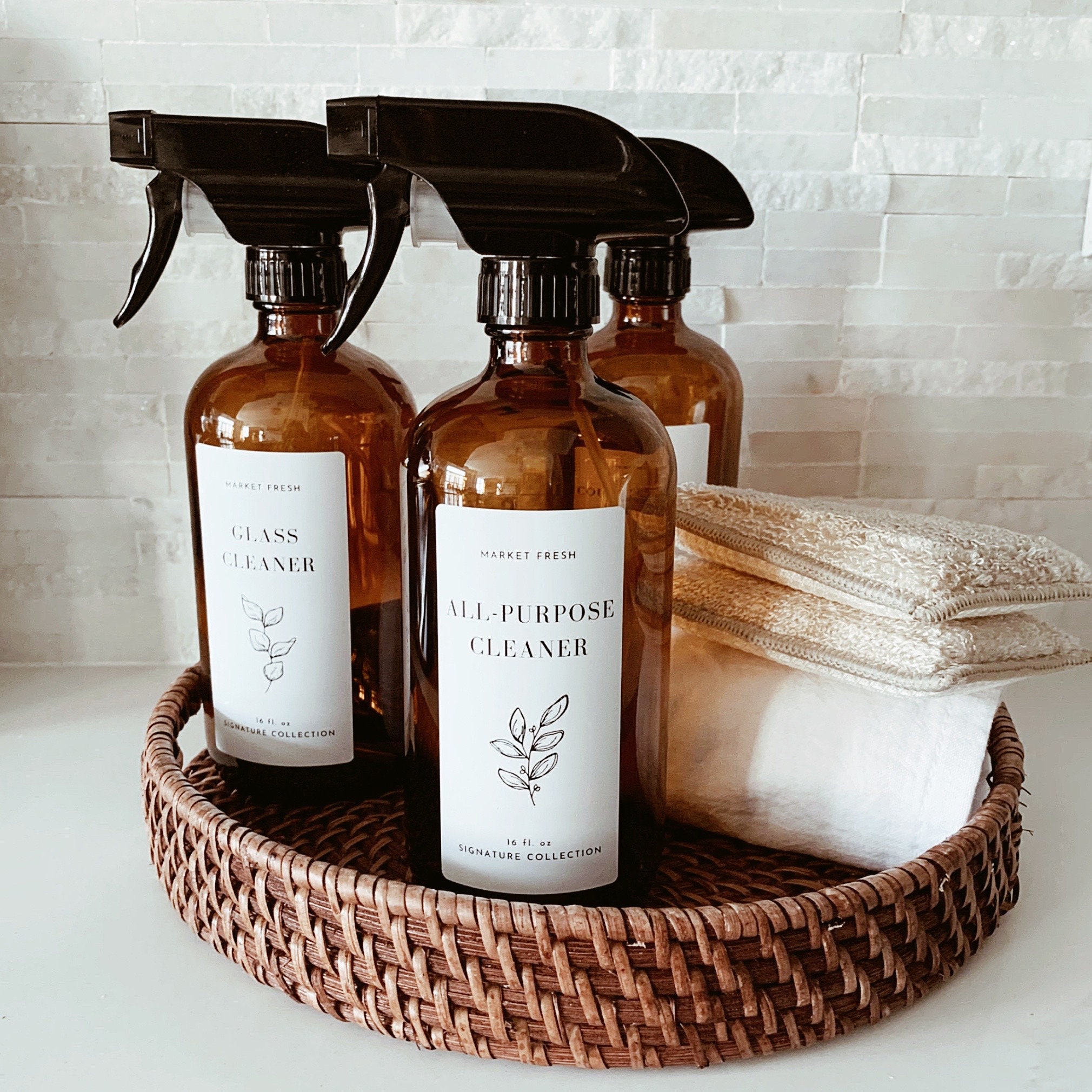 Glass Cleaning Bottles With Spray Amber 16oz Glass Bottle Etsy Canada