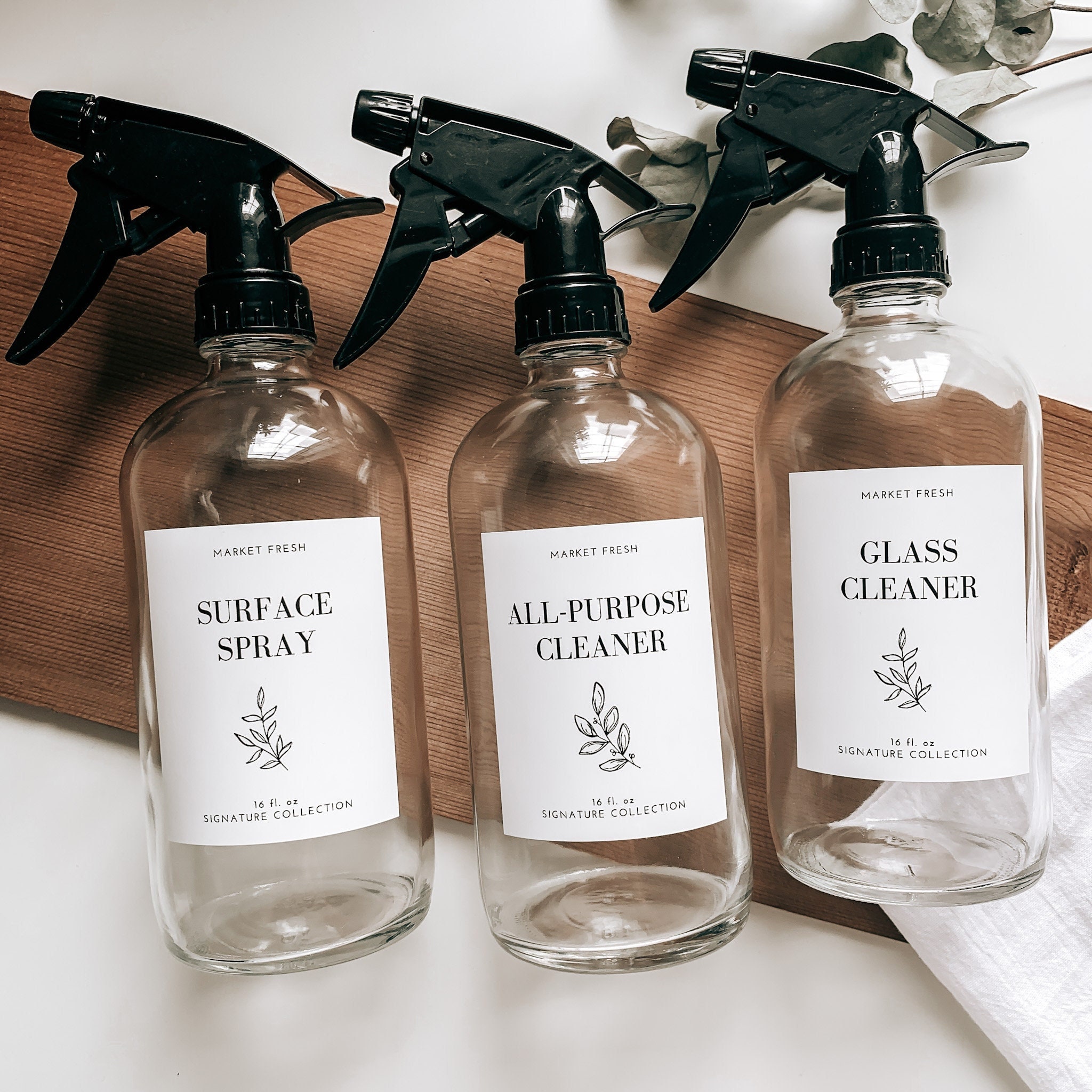 Clear Glass Laundry Bottles With White Pump or Sprayer 16oz Glass