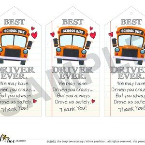 School Bus Driver Gift Tags / Book Marks Easy DIY Printable Gift Tags for School Bus Driver Appreciation Gift image 2