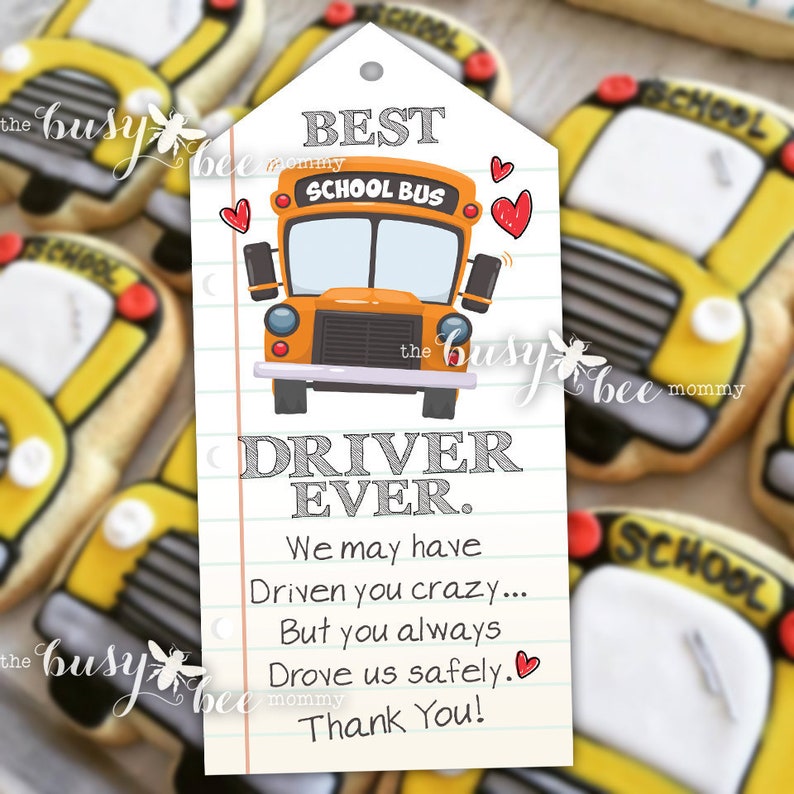 School Bus Driver Gift Tags / Book Marks Easy DIY Printable Gift Tags for School Bus Driver Appreciation Gift image 1