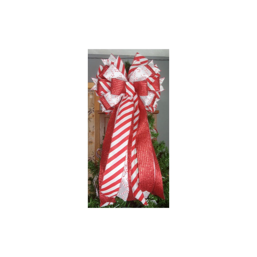 Christmas Tree Topper Bow, Peppermint Themed Bow - Etsy