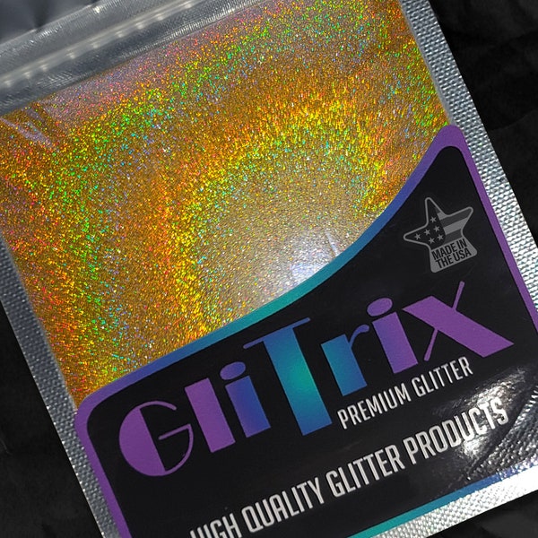 Glitrix Honey Gold Holographic Glitter MicroFine .004" Glitter, Hair & Body Glitter, Resin Glitter, Holo Glitter, Craft Glitter, Tumblers