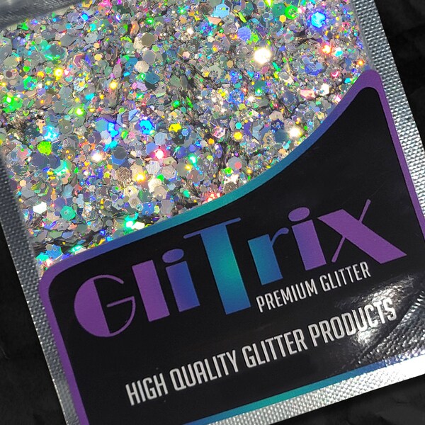 Holographic Glitter - Silver Holo Chunky Mix Glitter Resin Art, Nail Glitter, Tumbler Glitter, Loose Glitter Powder GLITRIX