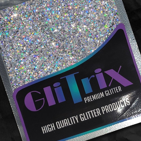 Holographic Glitter - Silver Chunky Glitter .4mm | .015" | 1/64"  Resin Art, Nail Glitter, Tumbler Glitter, Loose Glitter Powder GLITRIX