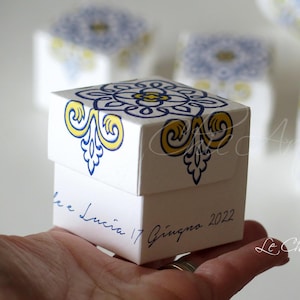 Scatole Cubetto Bomboniere Quadrate matrimonio maioliche, stile mediterraneo