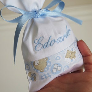 Set 10pz Sacchetto Portaconfetti Nascita Personalizzato | Ricamo Nome Bimbo Bimba Bomboniera Battesimo Sartoriale Fatto a Mano Made in Italy