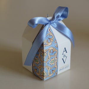Scatole portaconfetti personalizzabili lanterna stile maioliche mediterranee, bomboniere eleganti colorate matrimonio battesimo comunione