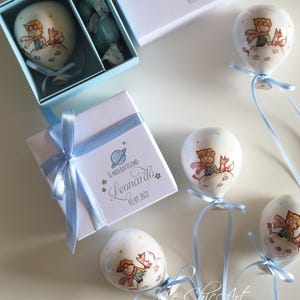 Set Bomboniere Battesimo Bimbo Bimba Palloncino in Ceramica Dipinta a Mano Scatola Personalizzata Angelo Orsetto Unicorno Piccolo Principe