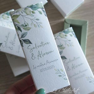 Scatoline Portaconfetti Promessa Matrimonio Floreali scatole a Sfilo Già Assemblate Tema Foglie Lavanda Eucalipto Bomboniera Elegante