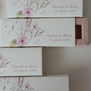 Scatoline Porta Confetti Matrimonio Fiori Campestri | Set Mini Sfilo Già Assemblate | Bomboniera Botanica Chic | Design Eucalipto Rose