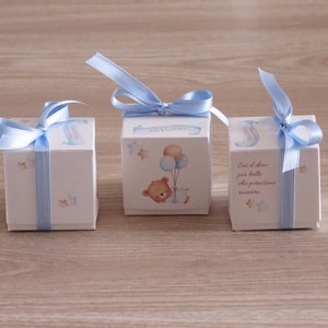 Scatole Porta Confetti Nascita Orsetto Palloncini | Bomboniera Personalizzata Cubetto | Battesimo Bimbo Bimba | Già Montata con Nastro