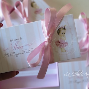 Scatole Degustazione Confetti 2 Scomparti Principessa Orsetto | Bomboniera Battesimo Personalizzata con Frasi, Regalo Nascita con Fiocco