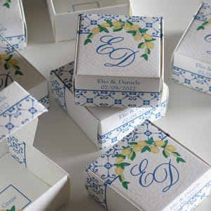 Scatole Portaconfetti quadrata Limoni Maiolica | Bomboniera Personalizzata Matrimonio Comunione Battesimo | Stile Mediterraneo Made in Italy