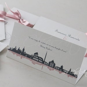 Set 10pz. Partecipazioni MATRIMONIO Skyline Roma, tiffany, rosa antico, verde tenue