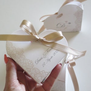 Bomboniera Cuore Personalizzata Rose Floreale | Scatola Porta Confetti Tema Viaggi Mappamondo Merletto | Elegante con Nomi Data Fatto a Mano