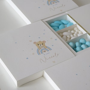 Scatole Degustazione Confetti 6 Scomparti orsetto arcobaleno| Bomboniera Personalizzata Nascita Elegante Già Montata | Regalo Speciale