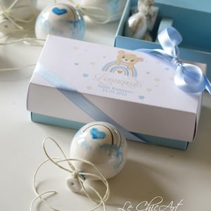 Set 10pz Bomboniere Battesimo Personalizzate Palloncino Ceramica Dipinta a Mano Scatola artigianale Pois, Arcobaleno, Fiori  Made in Italy