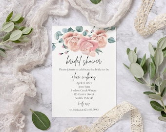 Pink Floral & Greenery Bridal Shower Invitation